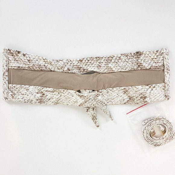 NEW!! PILYQ SIZE S Bandeau Bikini Top Swimwear Snake White Beige w/ Halter Strap - Picture 5 of 8